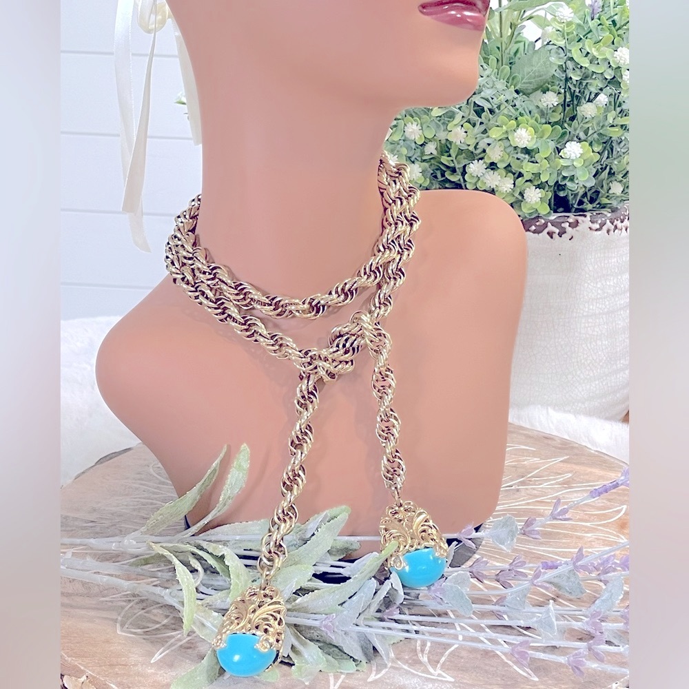 Unique Vintage Pauline Rader Twisted Rope Lariat Necklace